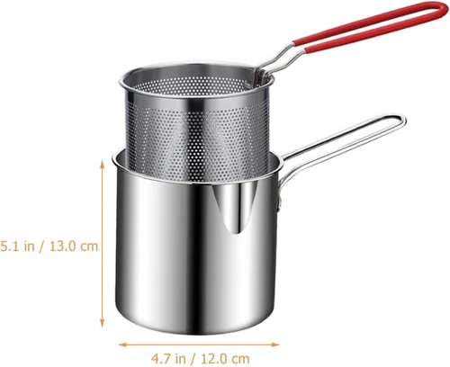 Miniatura 7 de 1 juego de olla profunda de acero inoxidable con cesta para freír olla de cocina de acero inoxidable para calentamiento rápido, diseño ergonómico