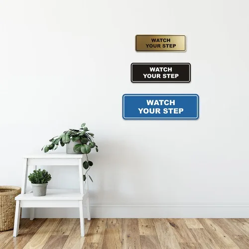 Miniatura 4 de Signs ByLITA Letrero estándar para pared o puerta con texto en inglés «Watch Your Step», señalización de salud y seguridad (negro), mediano
