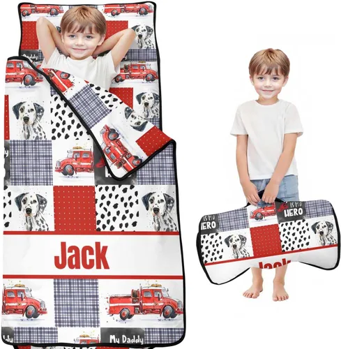 Tapete personalizado para siesta de camión de bomberos con nombre, sacos de dormir para niños y niñas, colchón de cama personalizado para niños,