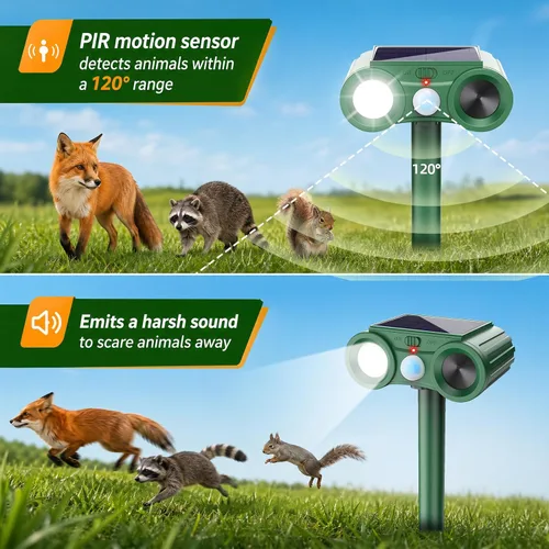 Miniatura 4 de Repelente solar de animales 2026, dispositivos repelentes de ciervos para exteriores, impermeable, repelente ultrasónico, control disuasorio