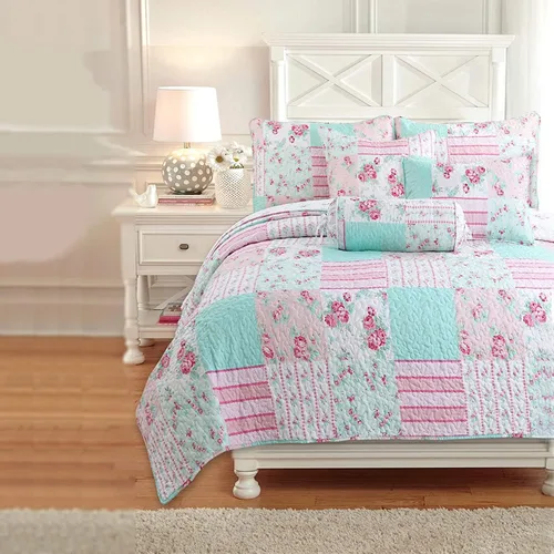 Miniatura 14 de Cozy Line Home Fashions - Juego de ropa de cama, colcha reversible con dulce estampado floral durazno y rosa claro en 3D con parches reales 100 %