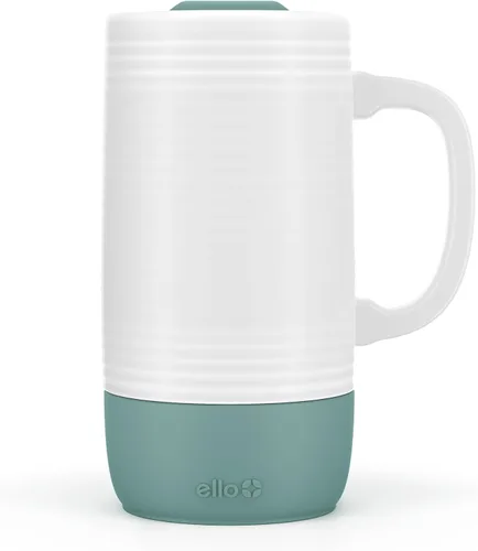 Ello Jane Taza de viaje de cerámica con asa de 18 oz, tapa deslizante resistente a salpicaduras y portavasos incorporado, perfecta para café y té,