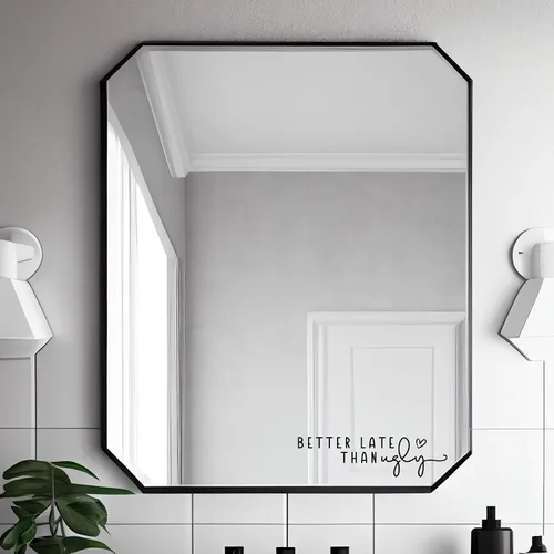 Miniatura 4 de 2 calcomanías de espejo con texto en inglés "Better Late Than Fe", calcomanías de espejo para pared, decoración de habitación de niña, decoración
