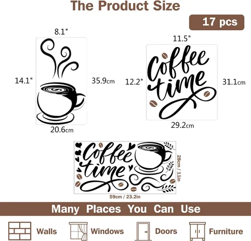 Miniatura 2 de OLYCRAFT Calcomanías de pared de PVC para taza de café, calcomanías artísticas, calcomanías para el hogar, murales para dormitorio, sala de estar