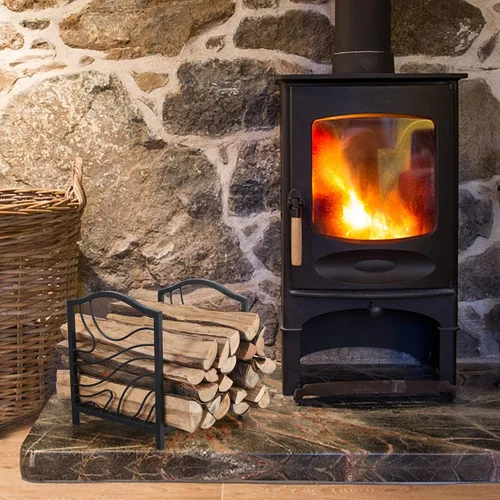 Miniatura 6 de PHI VILLA Estante para leña de 17 pulgadas, decoración para interiores y exteriores, soporte de madera para chimenea de acero, soportes