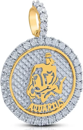 Miniatura 5 de Acuario con diamantes auténticos y auténticos para acuario, signo del zodiaco, astrología, horóscopo, colgante de oro de 10 quilates, acabado de 2
