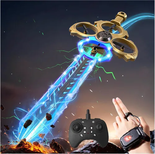 Drone RC con espada voladora mejorada con luces LED coloridas, avión de control remoto de metal ABS con control de gestos manuales y reloj Oro