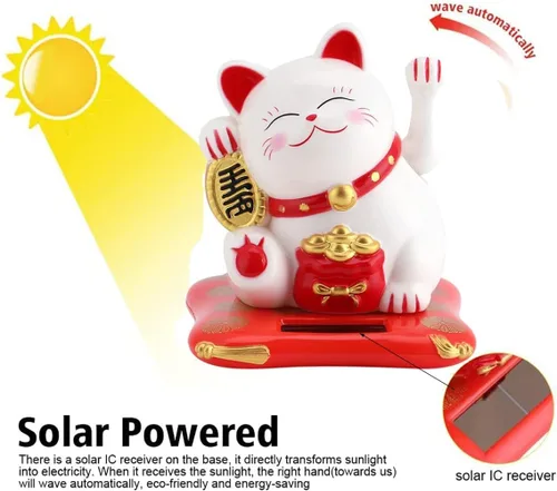 Miniatura 3 de Tyenaza Gato agitando, brazo agitador de gato de la suerte, gato chino japonés de la suerte, gato de la suerte, alimentado por energía solar, lindo