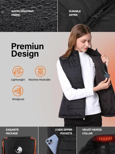 Miniatura 3 de SNOW LEOPARD Chaleco térmico para mujer con batería, ligero, calentamiento de invierno, lavable, ajuste delgado para esquí, caza