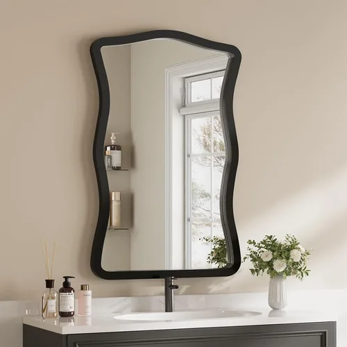 Miniatura 10 de ULIKE Espejo rectangular de madera con marco de cuentas de madera natural, 24 x 36 pulgadas, espejo de pared rústico de granja para baño, guardería