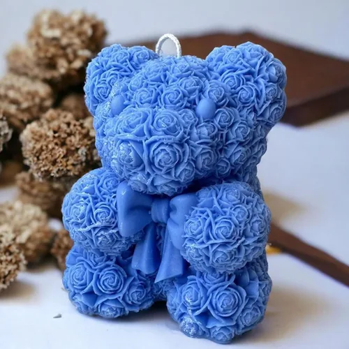 Miniatura 4 de Molde de vela Bowtie Rose Bear - Moldes de resina para hacer velas, moldes de silicona de resina epoxi para velas de bricolaje, jabón hecho a mano
