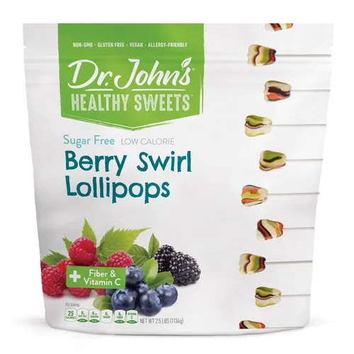 Dr. John's - Caramelos sin azúcar, paletas saludables con cero azúcar, aperitivos bajos en calorías, dulces duros aptos para Keto, dientes de
