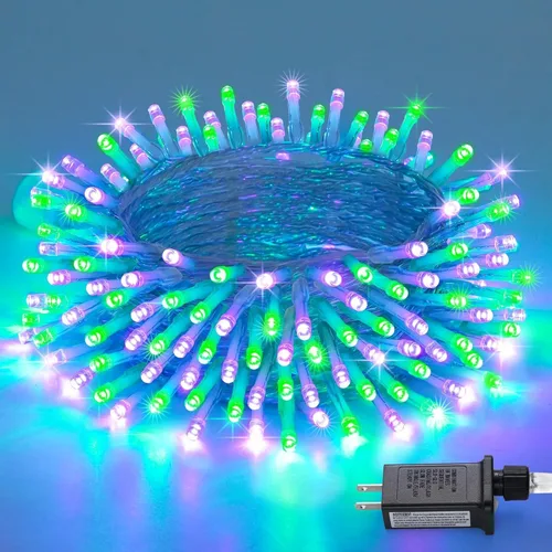 Miniatura 25 de JMEXSUSS Luces rojas blancas y azules con cable transparente, 66 pies, 200 luces LED para decoración del 4 de julio, luz de Navidad para celebración