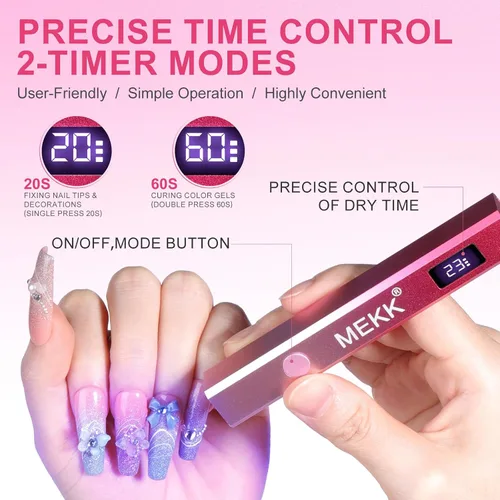 Miniatura 3 de MEKK Luz UV de mano de metal para uñas de gel, mini lámpara de uñas LED UV inalámbrica con pantalla LED y lámpara de curación flash alimentada por