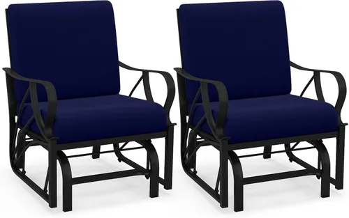 Miniatura 12 de Giantex Mecedora para patio, mecedora para exteriores con cojín grueso, marco de metal rociado, reposabrazos curvado, silla oscilante para jardín