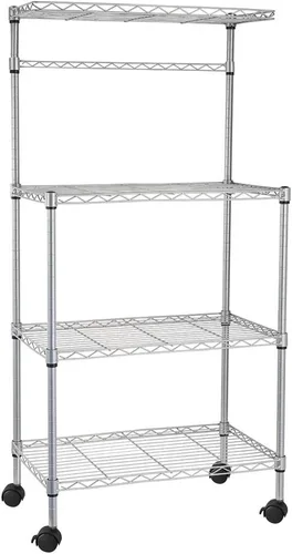 Miniatura 5 de Estante para panaderos con ruedas, carrito de microondas de cocina con almacenamiento, carrito de alambre ajustable de 4 niveles de altura