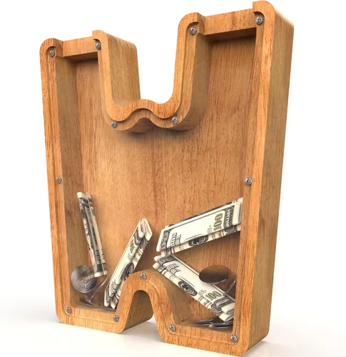 Miniatura 97 de Alcancía para niños y niñas, alcancía grande de madera personalizada con diseño recortado, bancos de monedas con letras del alfabeto, caja de ahorro