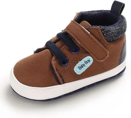 Sekantrol Zapatos de cuna para recién nacidos, zapatos de bebé para niños y niñas, suela de goma suave, zapatos de moda de caña alta antideslizantes