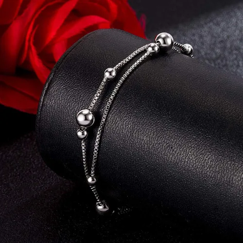 Miniatura 5 de H&Beautimer Tobillera simple de moda para mujer de plata de ley 925 ajustable con cuentas de pie y pulsera de tobillo de playa, tobilleras, regalo