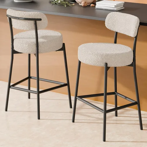 Miniatura 31 de Boucle - Juego de 2 taburetes de bar de altura de mostrador de 28 pulgadas, taburetes de bar modernos con asiento redondo de 4 pulgadas de grosor