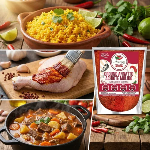 Miniatura 3 de Achiote Powder - Semillas de annatto molidas de 16 onzas (1 libra), ideales para añadir color y sabor suave en sopas, guisos, carnes y recetas