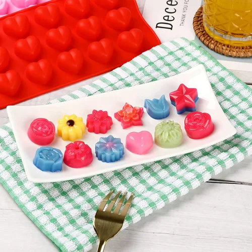 Miniatura 7 de FIRETREESILVERFLOWER Juego de moldes de chocolate con forma de flor, corazón, estrellas, rosa, flores en combinación, molde de silicona para hornear