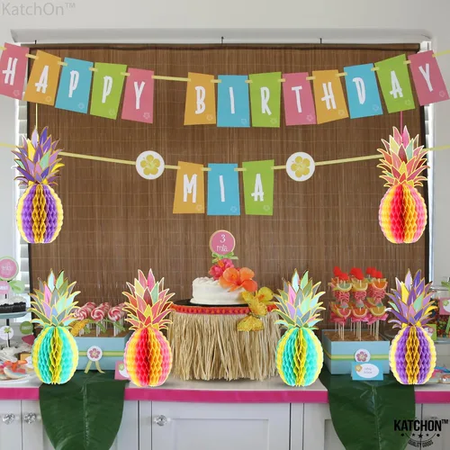 Miniatura 6 de KatchOn, Enorme centro de mesa de piña para mesas, 12 pulgadas, paquete de 6, decoraciones de fiesta Luau, decoración de fiesta tropical, de playa
