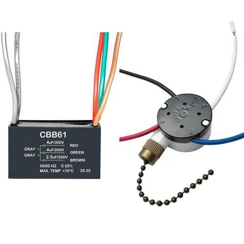 YukiHalu Interruptor de cadena para ventilador de techo, 3 velocidades, 4 cables preinstalados, condensador de ventilador de techo CBB61 4uf + 4uf +
