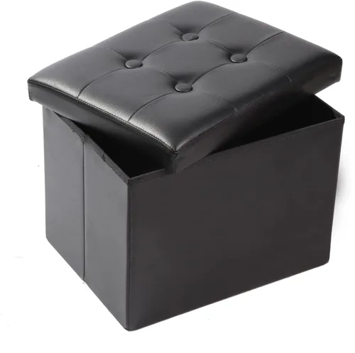 Miniatura 11 de ALASDO Reposapiés otomano de almacenamiento de cuero marrón, 17 x 13 x 13 pulgadas, estilo moderno