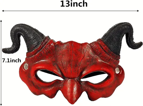 Miniatura 2 de Soochat Máscara de diablo de demonio, máscara de media cara aterradora para cosplay, Halloween, fiesta de disfraces, accesorios de fiesta