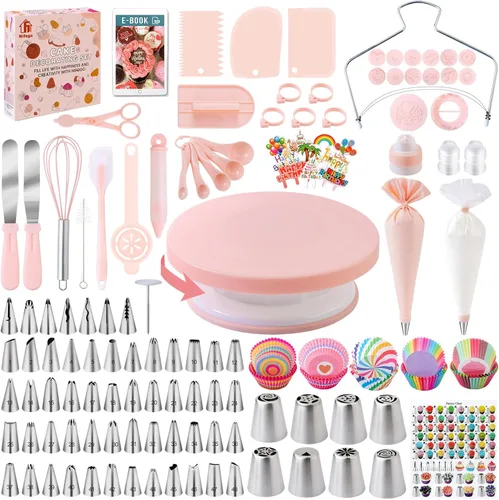 Miniatura 10 de Kit de Herramientas de Suministros para Decoración de Pasteles 356 piezas, Accesorios de Repostería Nifogo con Plato Giratorio para Pasteles, Manga