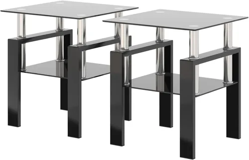 Miniatura 17 de ODUSE-DAILY Morden Design - Mesa auxiliar rectangular de cristal para sala de estar, con patas de metal negro, vidrio templado transparente