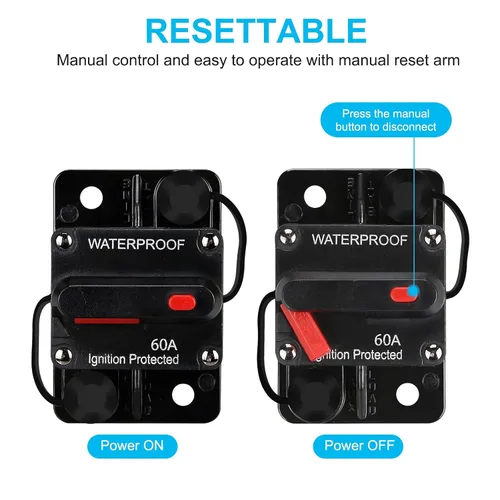 Miniatura 2 de Generic Disyuntor impermeable, portafusibles, disyuntor de audio, con reinicio manual, 12V-48V CC, 30A-300A, para sistema de audio de barco marino