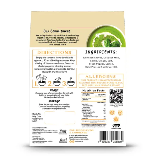 Miniatura 2 de Organic Roots Sopa de espinacas Palak paquetes de sopa instantánea saludable natural lista para cocinar, mezcla de sopa de verduras en polvo
