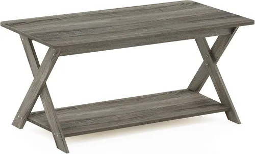 Miniatura 5 de Furinno – Mesa de café moderna y simplista, mesa de café rectangular moderna con patas en X, mesa auxiliar entrelazada, para sala de estar, Pino