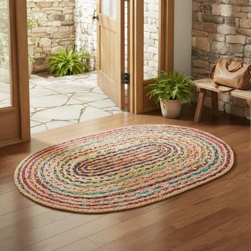 Miniatura 30 de RedEarth · Alfombra rectangular - 2'x3' de yute natural trenzada con respaldo antideslizante - Alfombra boho tejida a mano para dormitorio, cocina