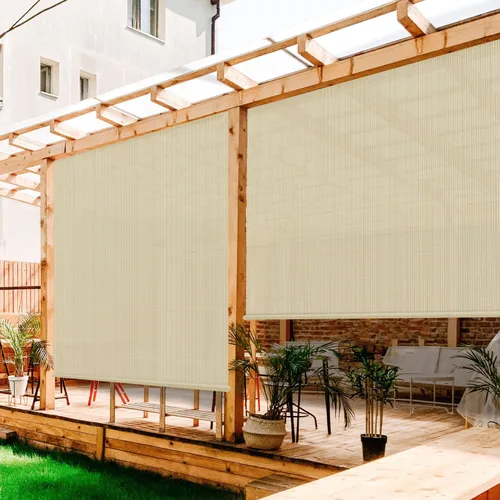 Persianas enrollables para exteriores, para porche, terraza, pérgola, patio, balcón, glorieta, privacidad, 4 pies de ancho x 5 pies de alto, beige