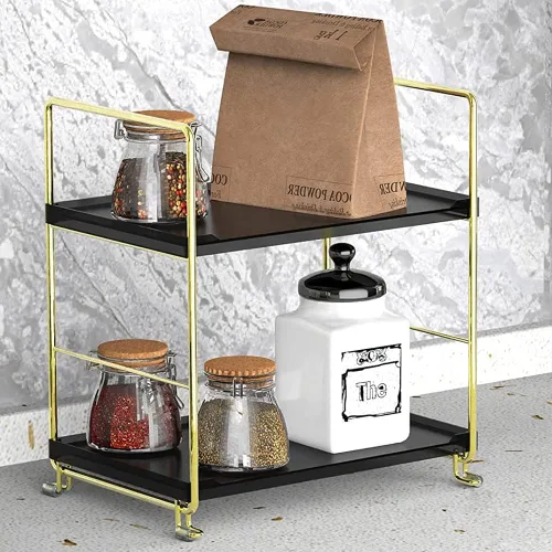Estante de especias de cocina de 2 niveles, estante organizador apilable independiente, organizador de baño y cosméticos, estante cuadrado de pie