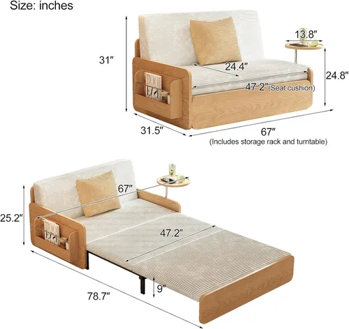 Miniatura 2 de Lartis Sofá cama tapizado, sofá cama multifuncional, funda de tela extraíble