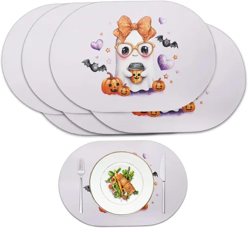 Miniatura 20 de Pumpkin Placemats Set of 4 Ghost Non Slip Washable Heat Resistant Place Mats 12x18 Inch Round Tablemats for Dining Kitchen Party Daily Table Decor