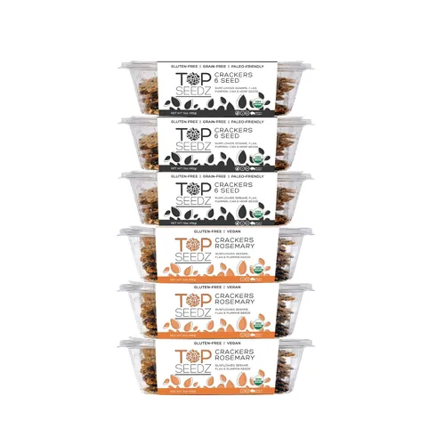 Top Seedz Galletas Certificadas Orgánicas Sin Gluten de Romero y 6 Semillas | Paquete de 6 | 5 Onzas | Galletas Veganas Saludables con Proteína a