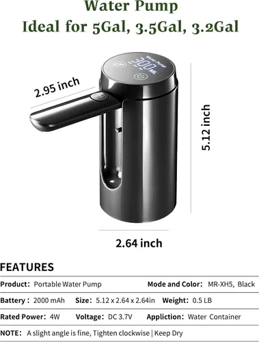 Miniatura 5 de UPWOIGH Bomba de agua automática para jarra de agua cuadrada de campamento, ajuste de bloqueo de rosca de 1.97 pulgadas (1.969 in), solo rosca Negro