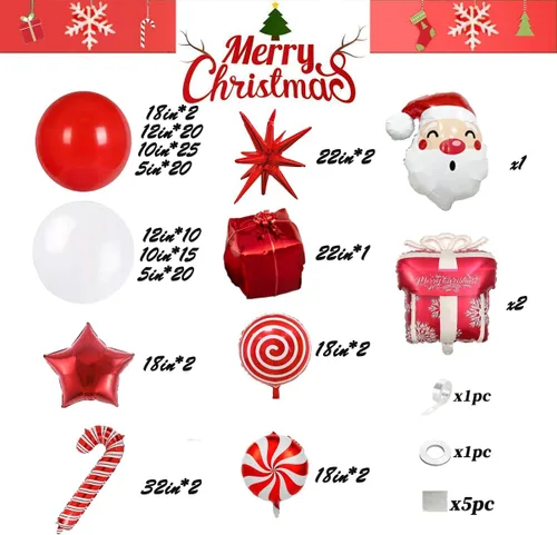 Miniatura 3 de Kit de guirnalda de globos de Navidad en forma de arco con globos rojos y blancos, caramelo, bastón, estrella, estrella de explosión, caja