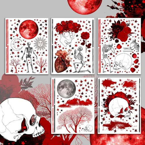 Miniatura 3 de HANATABA - Paquete de papel de Decoupage (15 hojas de 8 x 11 pulgadas), diseño de calavera y huesos, sangre y amor, estilo Art Deco vintage