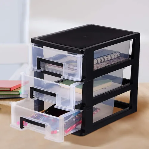 Miniatura 2 de VOSAREA Organizador de almacenamiento de escritorio de 3 cajones, contenedores de plástico, organizador de aparador para el hogar