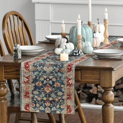 Miniatura 3 de Artoid Mode Camino de mesa estilo bohemio rojo, decoración mágica rústica de granja para cocina y comedor de otoño para decoración de fiesta