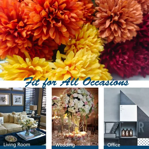 Miniatura 7 de AMZALI 12 piezas de flores artificiales de imitación para mamás, flores de color naranja quemado, surtido de flores falsas de seda para mamás