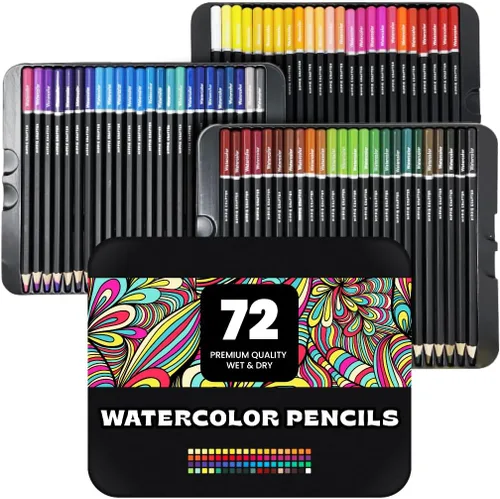 HIPPIE CRAFTER Lápices de colores de acuarela, juego profesional de 72 piezas, lápices de acuarela a granel para colorear, pintura, dibujo y arte