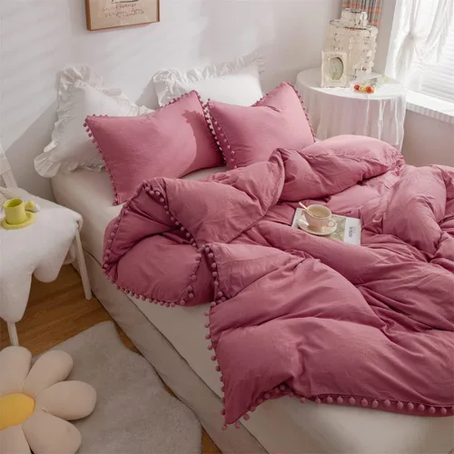 Miniatura 6 de IHOUSTRIY Funda de edredón para niños, tamaño individual, 100% microfibra lavada, juego de funda de edredón de 2 piezas para niña, con pompones