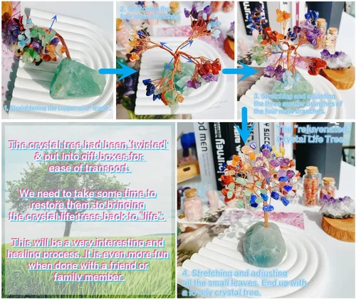 Miniatura 4 de QINJIEJIE Árbol de cristal de cuarzo rosa, cristales curativos, decoración de escritorio rosa, árbol de piedras preciosas naturales, base de alambre